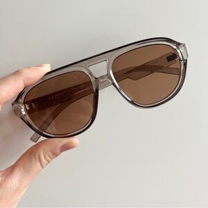 Brown crystal frame tan tinted rounded aviator sunglasses